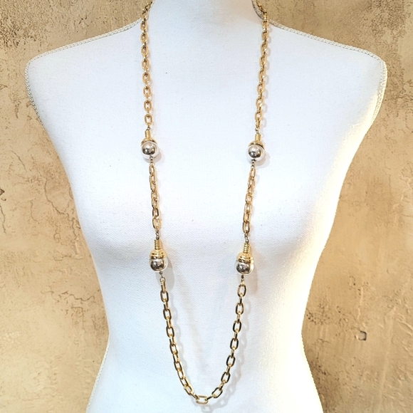 40" Goldtone Cable Link Station Necklace - Picture 1 of 8